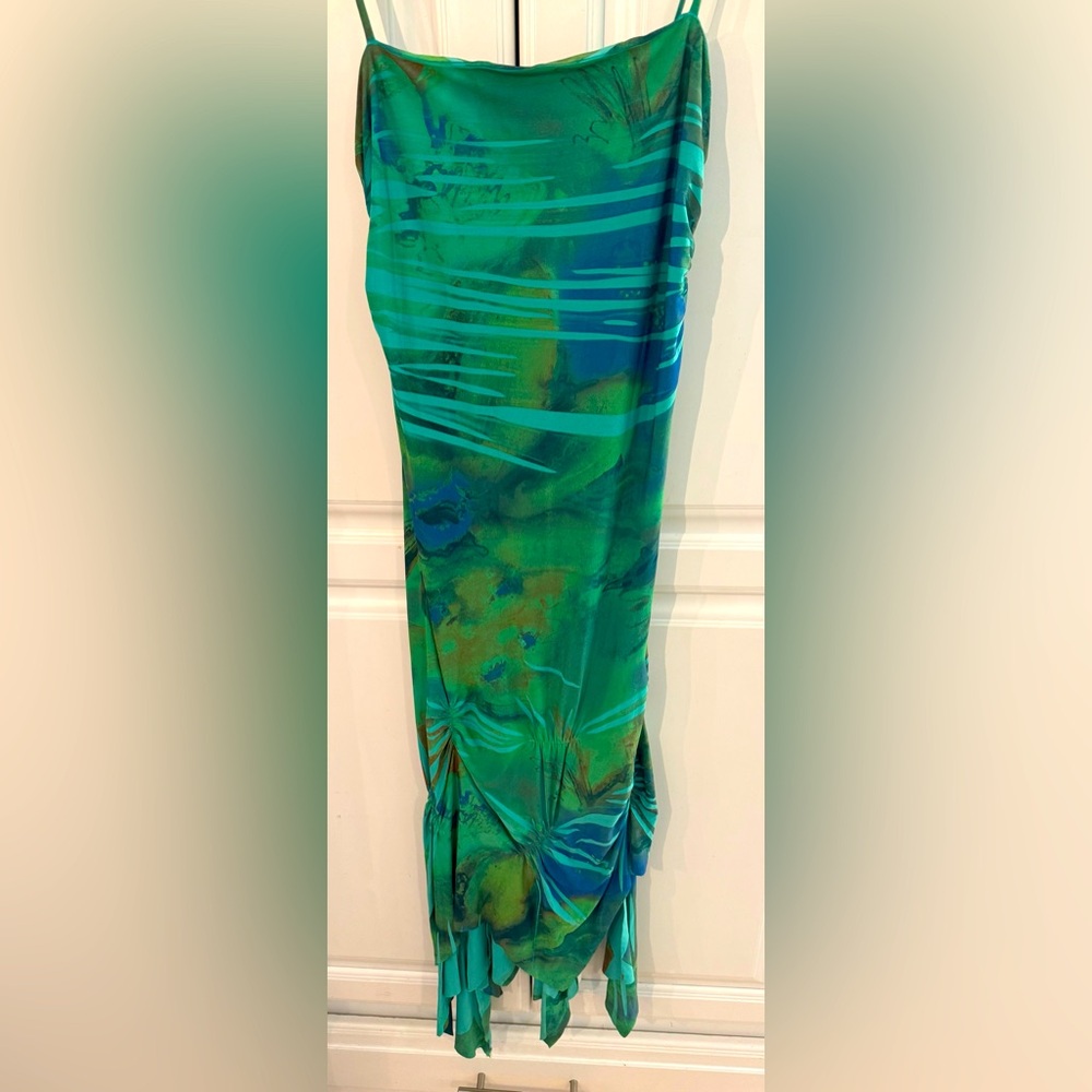 Women's Green Tight Fitted Square Neck Bodycon Dress L